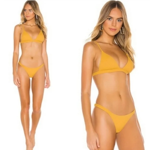 Vitamin A Moss Triangle Bikini Top Carmen Cheeky High Leg Bottom Marigold - Picture 4 of 9